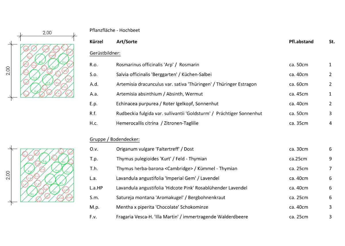 Pflanzplan Hochbeete mit Kräuter- und Duftpflanzen